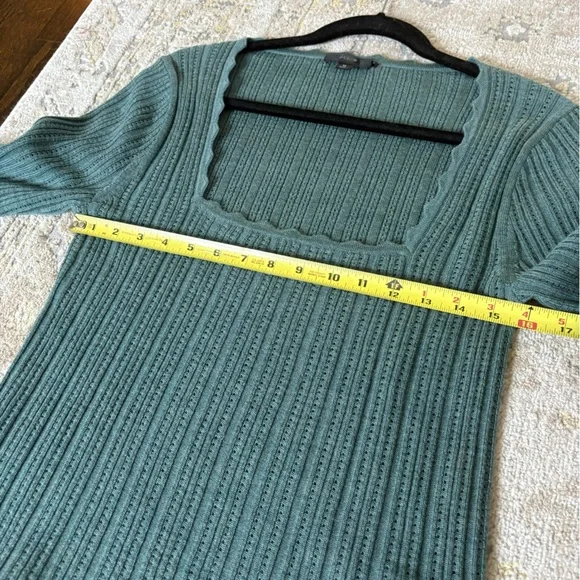 J. Crew Scalloped- Edge Pointelle Green Wool Sweater - Picture 8 of 10